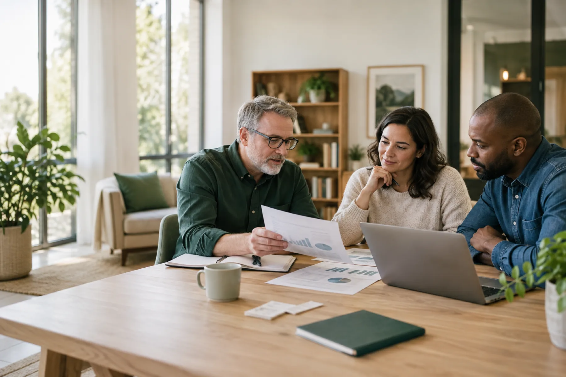 A church finance team reviewing budget information together around a table